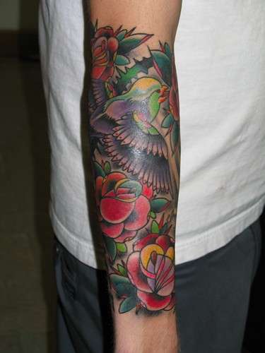 Tattoos - Traditional Old School tattoos - bird and roses